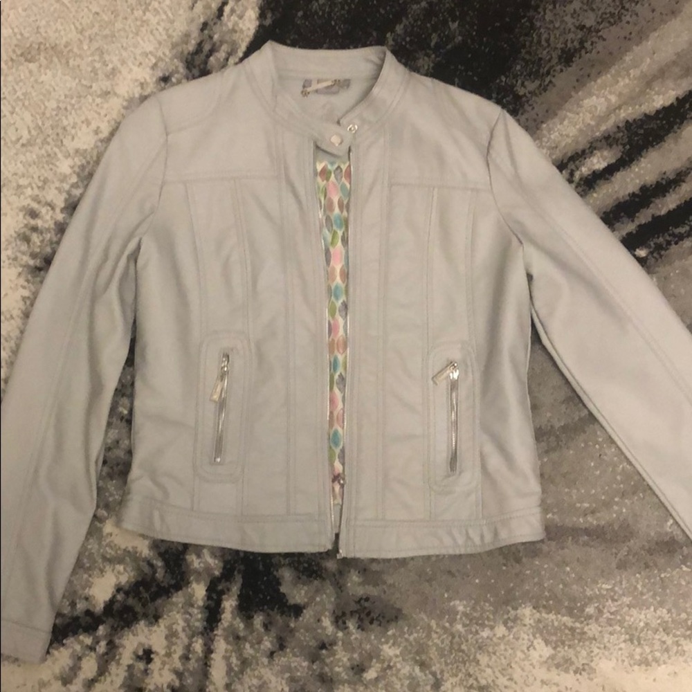 Grey Silver Faux-Leather Jacket. Never been worn.